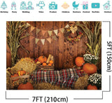7x5FT Rustic Wood Barn Thanksgiving Backdrop, Harvest Pumpkin Leaves Photo Prop (Vinyl)