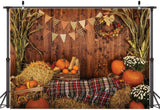 7x5FT Rustic Wood Barn Thanksgiving Backdrop, Harvest Pumpkin Leaves Photo Prop (Vinyl)