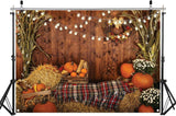 10x7FT Fall Photography Backdrop, Rustic Wooden Pumpkin Haystack (Vinyl)
