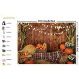 10x7FT Fall Photography Backdrop, Rustic Wooden Pumpkin Haystack (Vinyl)