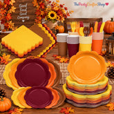 350pc Fall Party Tableware Set, Autumn Gradient Plates, Napkins, Cups, Cutlery (50 Guests)