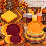 350pc Fall Party Tableware Set, Autumn Gradient Plates, Napkins, Cups, Cutlery (50 Guests)