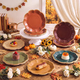 72pc Fall Paper Plates, 9 Inch Gradient Scalloped Gold Rim, Autumn Wedding Tableware