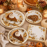 150pc Fall Pumpkin Napkins & Plates Set, Gold Floral Thanksgiving Tableware (50 Guests)