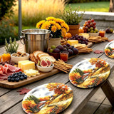 50pc Fall Paper Plates, Watercolor Autumn Landscape, Thanksgiving Party Supplies