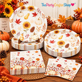 40pc Fall Floral Paper Plates & Napkins, Watercolor Sunflower Party Set