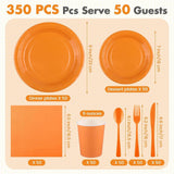 350pc Orange Disposable Tableware Set, Party Supplies for 50 Guests