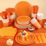 350pc Orange Disposable Tableware Set, Party Supplies for 50 Guests