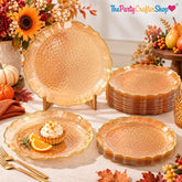 40pc Orange Hammered Plastic Plates, Gold Rim, Scalloped Edges (10 & 7 Inch)