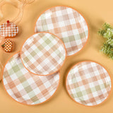 48pc Orange Gingham Fall Plates Set, 9 & 7 Inch Plaid Paper Plates (Thanksgiving Harvest Tableware)