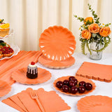 75pc Orange Scalloped Fall Tableware Set, Serves 25 Guests (Plates, Napkins, Forks)