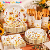 140pc Watercolor Wildflower Tableware Set, Autumn Harvest Party Decor (Serves 20)