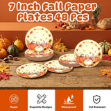 48pc Fall Pumpkin Paper Plates, 7 Inch Thanksgiving Dessert Tableware (Autumn Harvest)