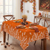 Orange Fall Floral Tablecloth, Washable Autumn Leaves Pattern (60x84 Inch)