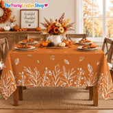 60x84 Inch Autumn Floral Tablecloth, Washable Polyester Dinner Decor