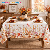 Watercolor Autumn Tablecloth, Floral Pumpkin Maple Leaf Design (60x84 Inch)