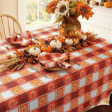 Fall Checkered Tablecloth, Pumpkin Harvest Design, Washable Polyester (52x70 Inch)