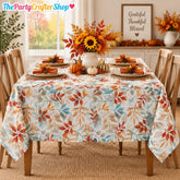 Watercolor Leaf Tablecloth, Blue Orange Autumn Harvest Decor (60x84 Inch)