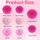 15PCS Pink Tissue Pom Poms, Layered Paper Flower Balls (9.8" & 7.9")