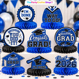 Class of 2026 Graduation Honeycomb Centerpieces, Blue Black Table Decor (9PCS)