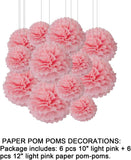 Light Pink Tissue Pom Poms, 12PCS Paper Flower Balls Hanging Decoration (10-12 Inch)