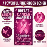 Breast Cancer Awareness Door Banner, Pink Ribbon Polyester, 71x35 Inch (October Fundraiser Decor)