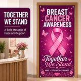 Breast Cancer Awareness Door Banner, Pink Ribbon Polyester, 71x35 Inch (October Fundraiser Decor)