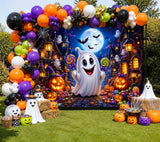 Halloween Party Backdrop, Ghost Pumpkin Candy Scene (7x5ft Vinyl)