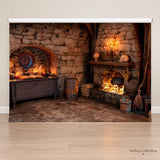 Spooky Witch Cottage Backdrop, Halloween Magic Room, Fireplace Potion Books (7x5ft)