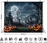 10x8ft Halloween Graveyard Backdrop, Full Moon Pumpkin Cemetery (Vinyl)