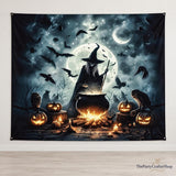7x8 ft Halloween Garage Door Banner, Witch Cauldron Night Scene (Outdoor Indoor Party Decor)