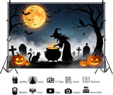 10x8ft Halloween Witch Backdrop, Horror Pumpkin Cemetery Photo Background (Vinyl)