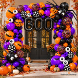 202-Piece Halloween Balloon Arch Kit, Black Orange Purple, 3D Bats, Eyeballs (All-in-One)