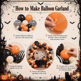 110-Piece Halloween Balloon Arch Kit, Black Orange White Latex, 3D Bat Stickers (16ft Strip)