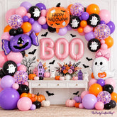 Pink Halloween Balloon Arch Kit, Ghost & Pumpkin Foil Balloons, Party Decor