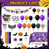 149-Piece Halloween Party Kit, Happy Boo Day Banner, Spider Web Curtains, Balloon Arch (Purple, Orange, Black)