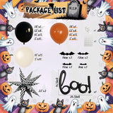 Halloween Balloon Arch Kit, Burnt Orange Black White, BOO Checkered Stars, 3D Bats (All-in-One)