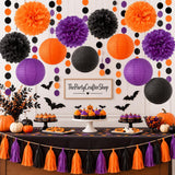 Halloween Party Decorations, Purple Orange Black Tissue Paper Flowers Lanterns (15PCS)