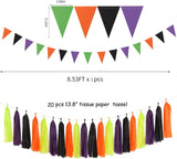 30pc Halloween Party Decorations, Tissue Pom Poms, Tassel Garland, Banner (Black, Purple, Orange, Green)