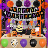 Halloween Birthday Party Decorations, Spider Bat Balloons, Pom Poms, Fringe Curtains (96pcs)