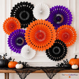 11-Count Halloween Paper Fans, Purple Orange Black White Garland (4 Sizes)