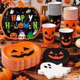 Halloween Party Supplies Set, Pumpkin Plates, Ghost Napkins, Serves 24