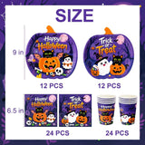 Halloween Party Supplies Kit, Pumpkin Plates, Ghosts, Bats, Skulls (Serves 24)