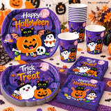 Halloween Party Supplies Kit, Pumpkin Plates, Ghosts, Bats, Skulls (Serves 24)