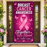 Breast Cancer Awareness Door Banner, Pink Ribbon Polyester, 71x35 Inch (October Fundraiser Decor)