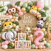 Two Wild Jungle Party Kit: Pink Sage Green Metallic Gold Balloon Arch with Tools