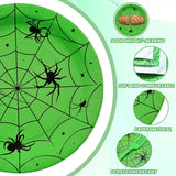 Disposable Halloween Party Set: 24 Guests, Green Spider Web Plates, Napkins, Forks