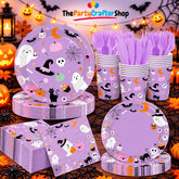 Purple Halloween Party Set, 9-Inch BOO Plates, 7-Inch Plates, 24 Guests