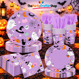 Purple Halloween Party Set, 9-Inch BOO Plates, 7-Inch Plates, 24 Guests