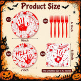 100-Piece Halloween Partyware Set: Bloody Handprint Plates, Red Plastic Forks, 9-Inch Dinner Plates
